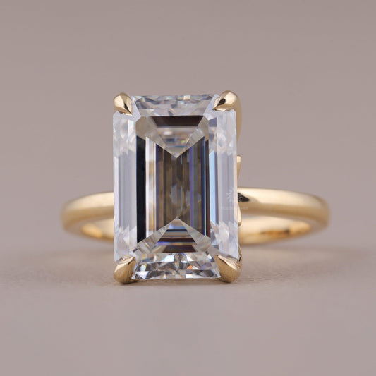 14K Solid Gold Art Deco Emerald Cut Moissanite Wedding Engagement Ring