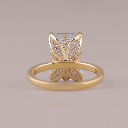 14K Solid Gold Art Deco Emerald Cut Moissanite Wedding Engagement Ring