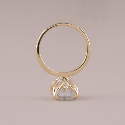 14K Solid Gold Art Deco Emerald Cut Moissanite Wedding Engagement Ring