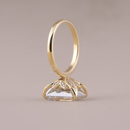 14K Solid Gold Art Deco Emerald Cut Moissanite Wedding Engagement Ring