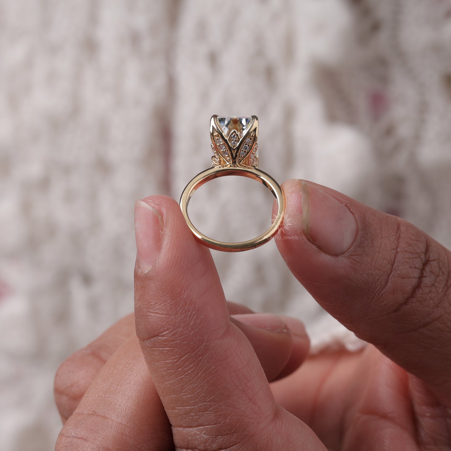 14K Solid Gold Art Deco Emerald Cut Moissanite Wedding Engagement Ring