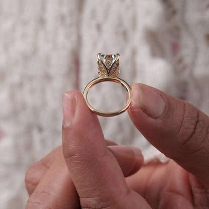 14K Solid Gold Art Deco Emerald Cut Moissanite Wedding Engagement Ring