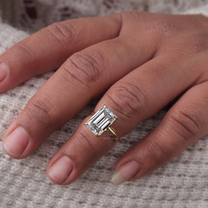 14K Solid Gold Art Deco Emerald Cut Moissanite Wedding Engagement Ring