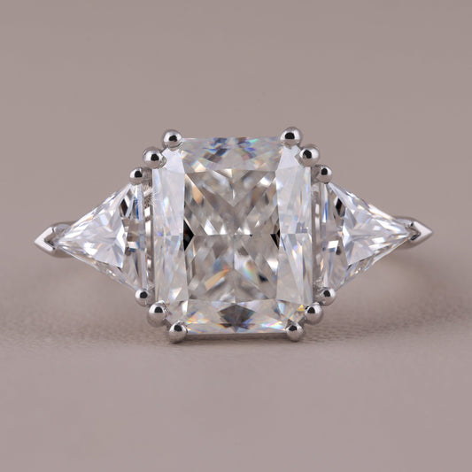 Radiant Cut Three Stone Double Prong Engagement Ring, 14K White Gold Wedding Ring for Women