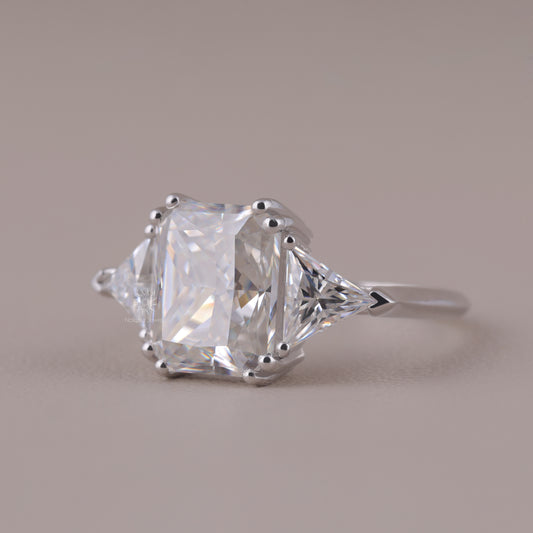 Radiant Cut Three Stone Double Prong Engagement Ring, 14K White Gold Wedding Ring for Women