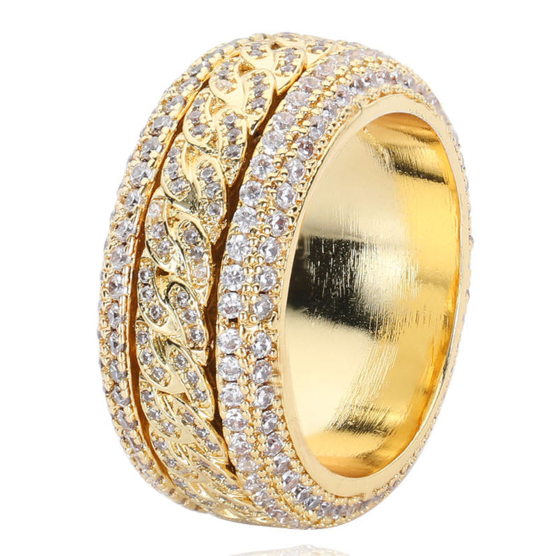 Iced Out Cuban Link Chain Moissanite Engagement Wedding Band Rings For Men, Hip Hop Moissanite Jewelry For Rapper