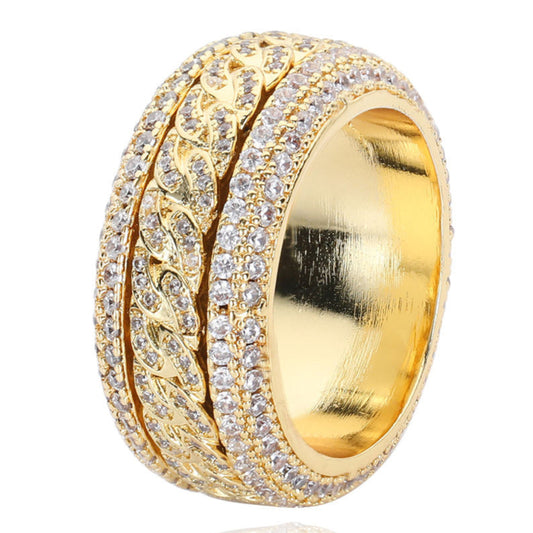 Iced Out Cuban Link Chain Moissanite Engagement Wedding Band Rings For Men, Hip Hop Moissanite Jewelry For Rapper