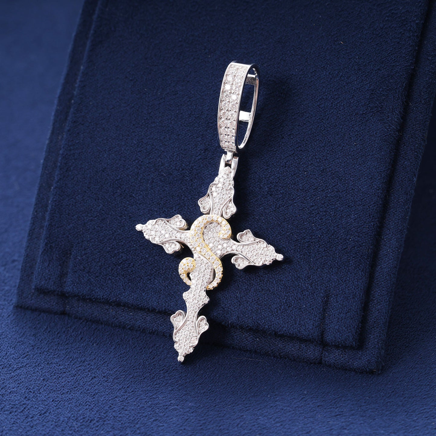 Round Cut Moissanite " S " Name Latter Hip Hop Jesus Cross Pendant Men's Jewelry, Fully Iced Out Jewelry For Rapper