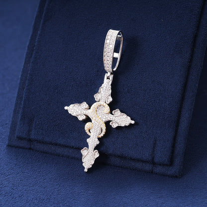 Round Cut Moissanite " S " Name Latter Hip Hop Jesus Cross Pendant Men's Jewelry, Fully Iced Out Jewelry For Rapper