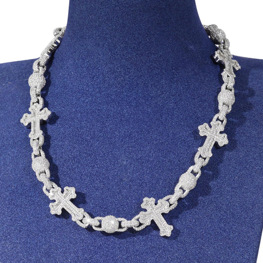 New Design Round Moissanite Hip Hop Cross Cuban Link Chain, Iced Out 925 Sterling Silver Beads Necklaces for Men - Women And Rapper