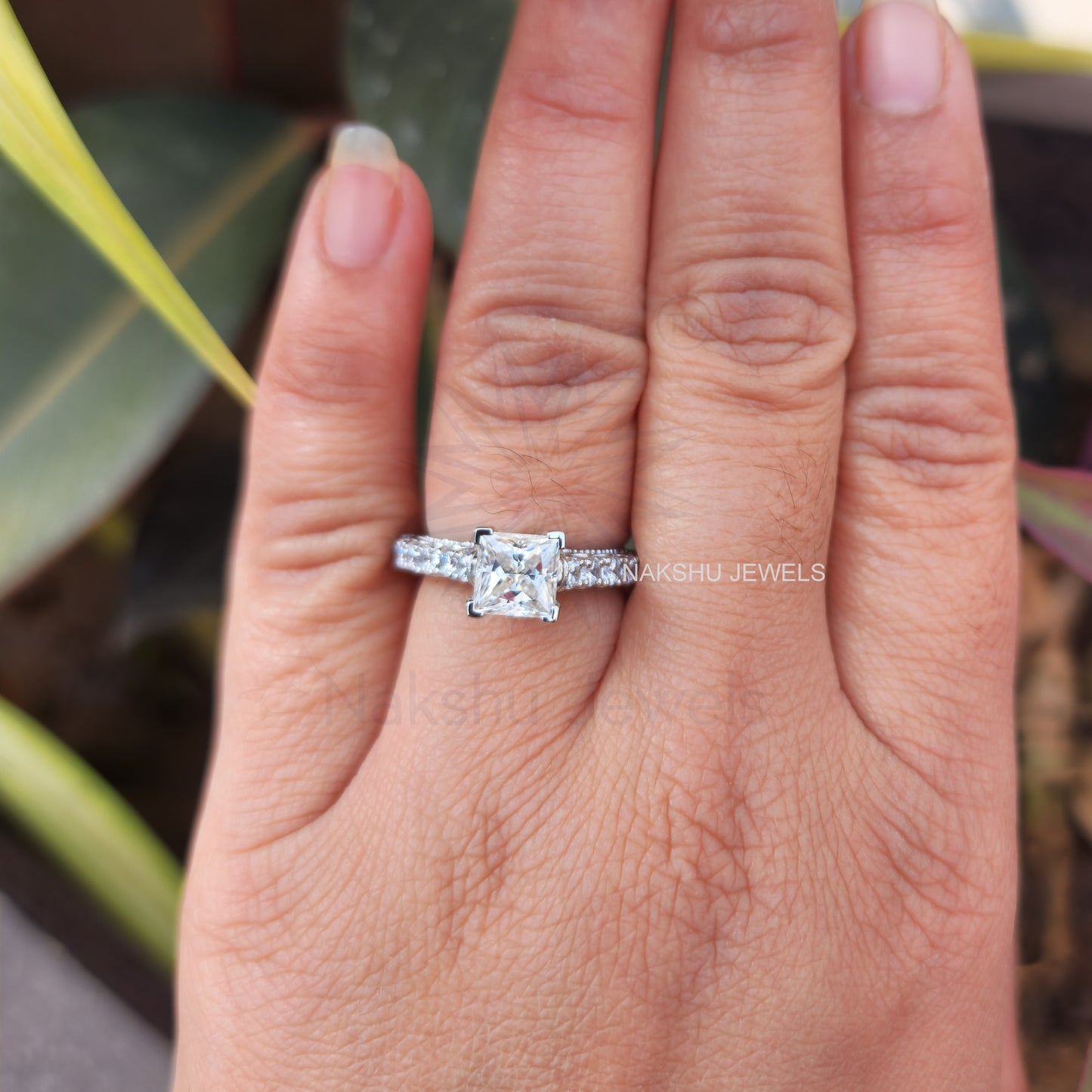Vintage Square 1.5CT Princess Cut Moissanite White Gold Wedding Ring, Art Deco Ring
