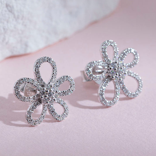 Floral Style Moissanite Push Back Stud Earring For Women