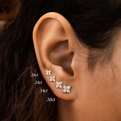 Round Moissanite Stud 4 Clover Earring, Moissanite Diamond Earring Gift for Wife, Mother, Daughter