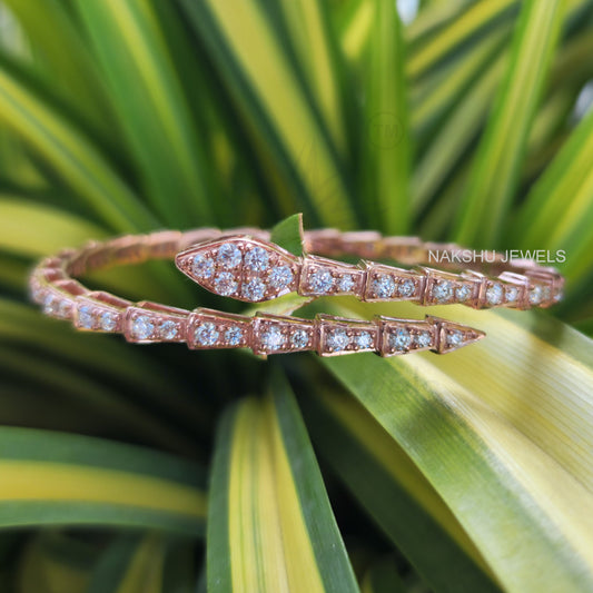 Round Brilliant Cut Moissanite Serpent Viper Bracelet In 14K Solid Rose Gold Snake Bracelet Bangles