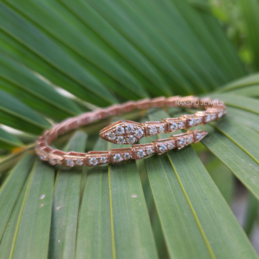 Round Brilliant Cut Moissanite Serpent Viper Bracelet In 14K Solid Rose Gold Snake Bracelet Bangles