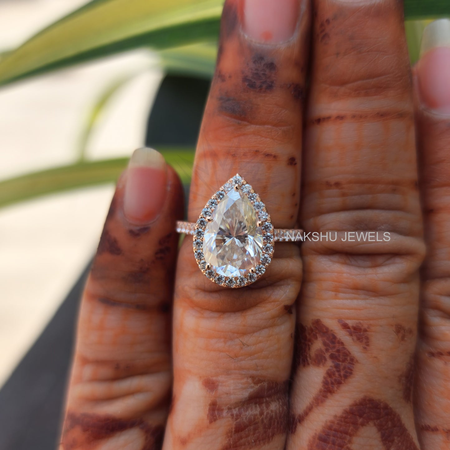 3 Carat Pear Shaped Moissanite Ring, Diamond Halo Engagement Bridal Sets