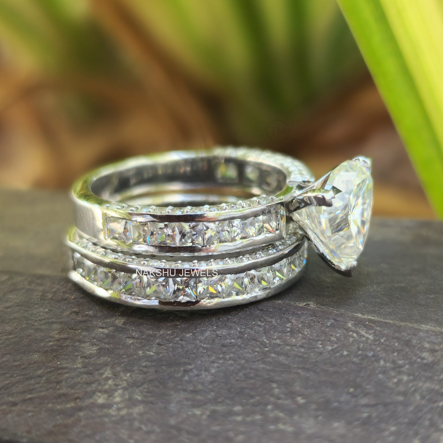 2.61CT Trillion Cut Classic Moissanite Engagement Ring Sets, Wedding Bridal Set