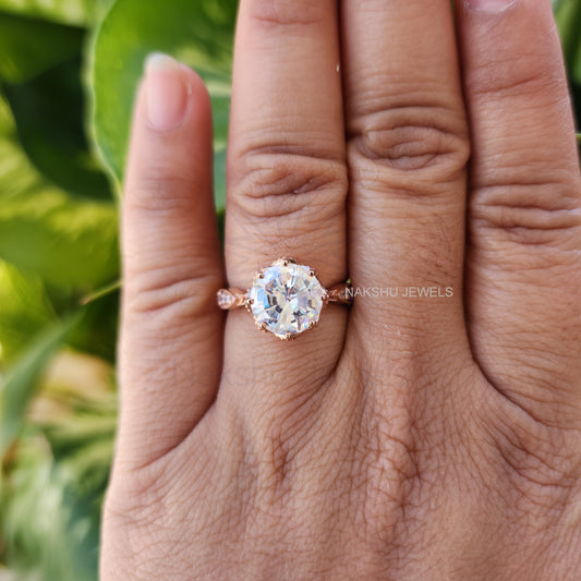 Jubilee Cut Round Moissanite Engagement Ring