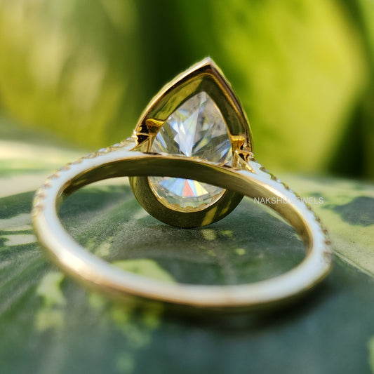 Pear Cut Moissanite Halo Pave Engagement Wedding Ring