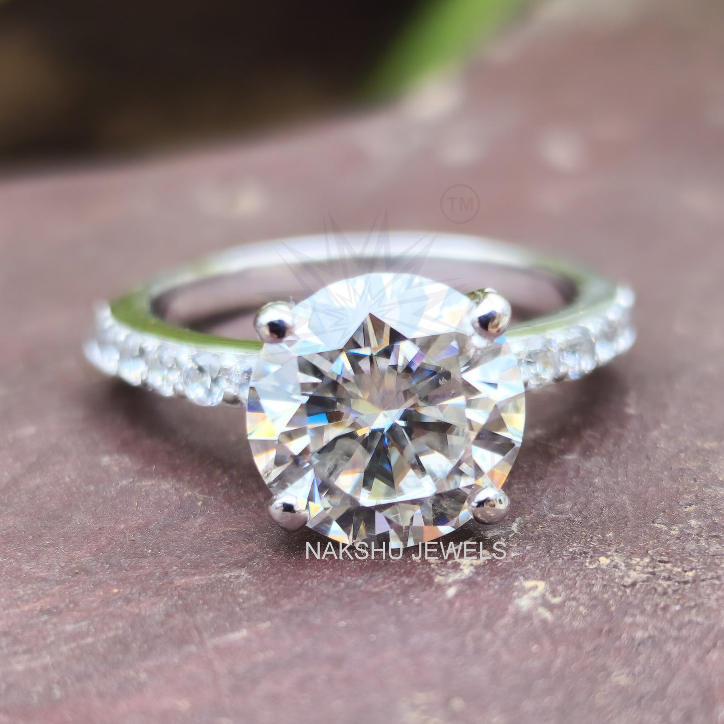Brilliant Round Cut Moissanite Solitaire Pave Engagement Ring