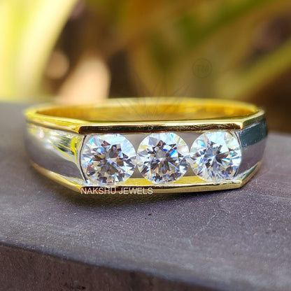 Round Cut Moissanite Men's Three Stone Engagement Ring