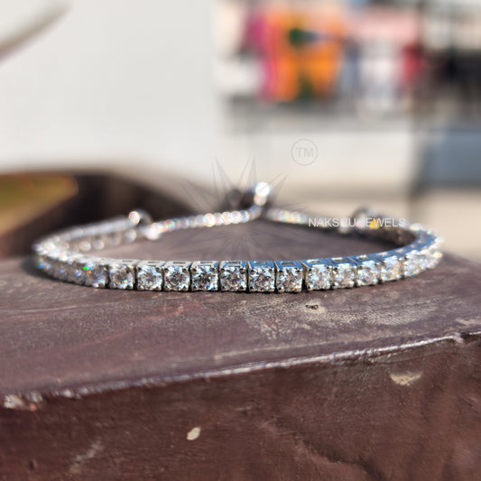 Brilliant Round Cut Moissanite Four Prong Tennis Bracelet For Her