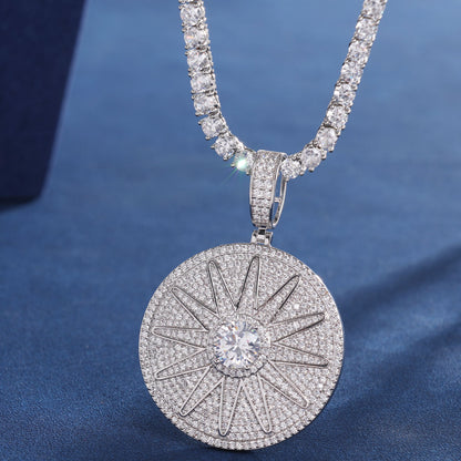 Hip Hop Moissanite Coin Sun Pendant Fully Iced Out 925 Sterling Silver Pendant Jewelry For Men-women and Rapper