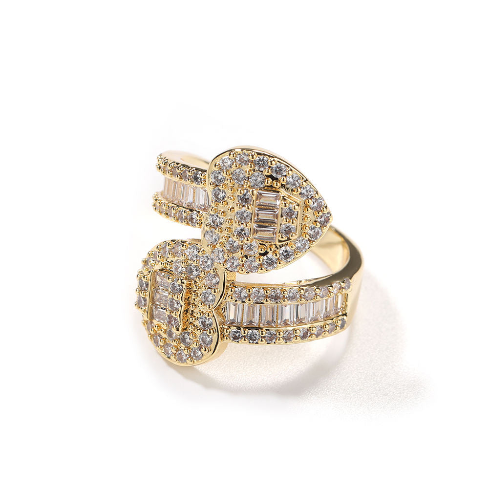 Iced Out Round & Baguette Cut Moissanite Hip Hop Adjustable Heart Ring
