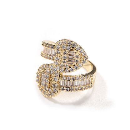Iced Out Round & Baguette Cut Moissanite Hip Hop Adjustable Heart Ring
