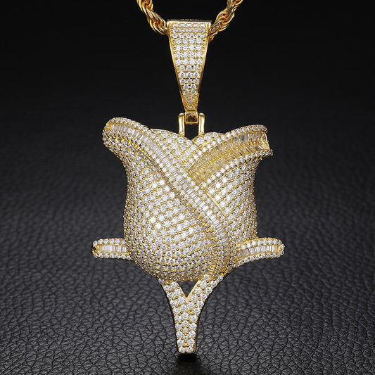 Bust Down Moissanite Hip Hop Rose Flower Pendant In 925 Sterling Silver for Men - Women