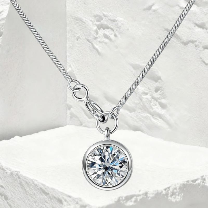 1 Ct Round Moissanite Bezel-Set Solitaire Pendant Jewelry For Women And Girl Only Pendant