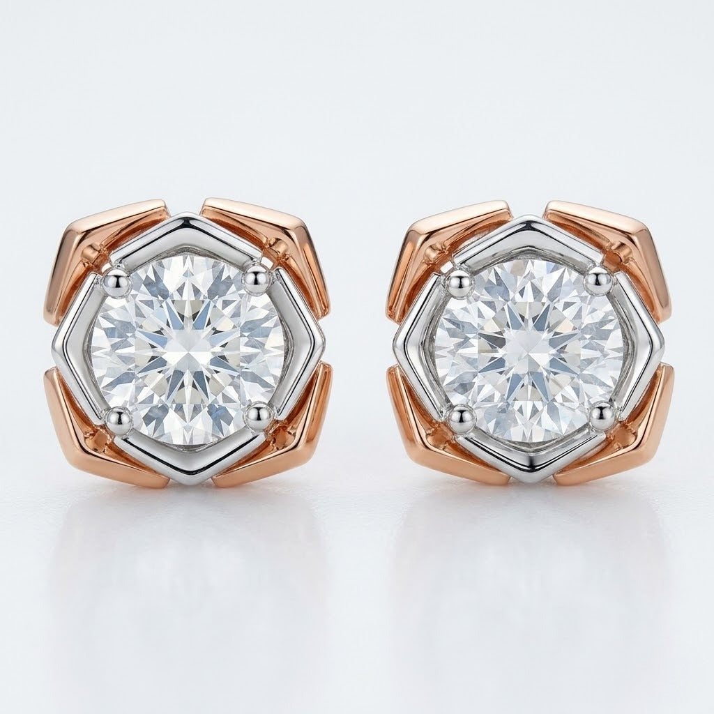 Round Moissanite Flower Stud Earrings In 14K Gold for Wife, Mother, Daughter