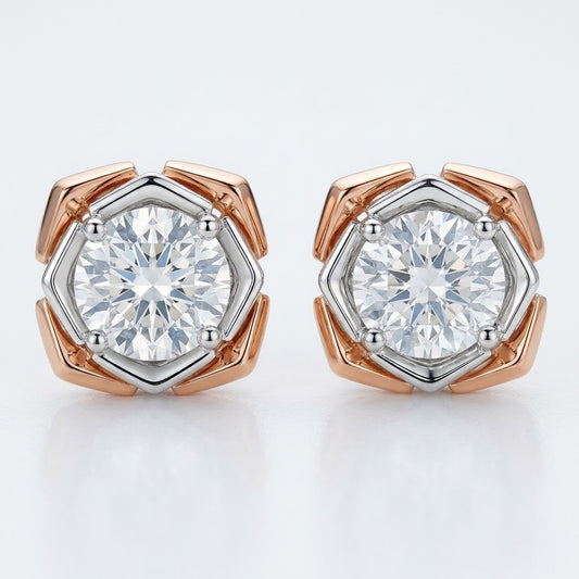 Round Moissanite Flower Stud Earrings In 14K Gold for Wife, Mother, Daughter