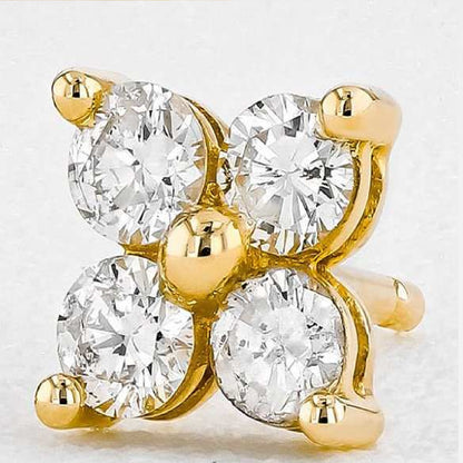 Round Moissanite Stud 4 Clover Earring, Moissanite Diamond Earring Gift for Wife, Mother, Daughter