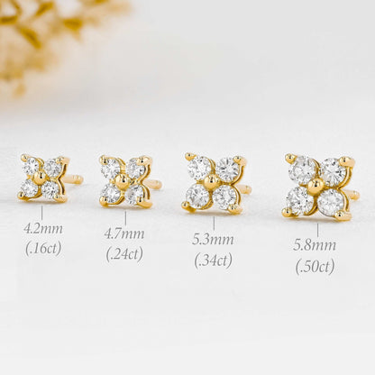 Round Moissanite Stud 4 Clover Earring, Moissanite Diamond Earring Gift for Wife, Mother, Daughter