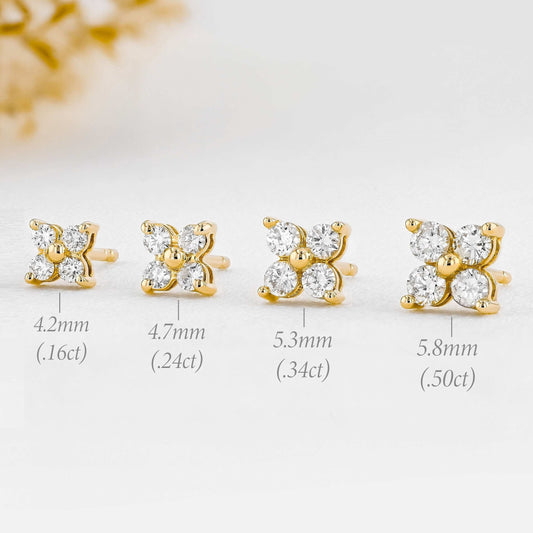 Round Moissanite Stud 4 Clover Earring, Moissanite Diamond Earring Gift for Wife, Mother, Daughter