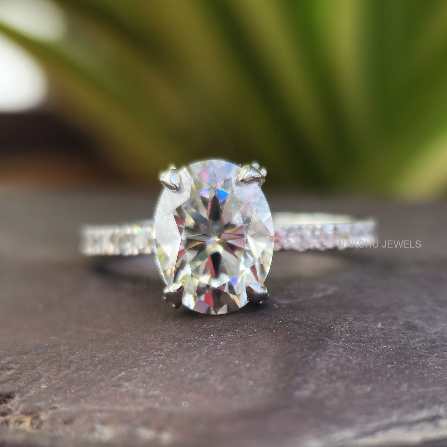 2CT Oval Cut Colorless Unique Moissanite Engagement Ring, Claw Prongs, Handmade Ring