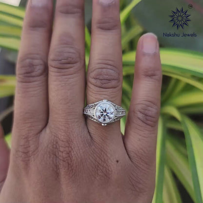 Attractive Bezel Set 2CT Round Cut Moissanite Engagement Ring, Anniversary Gift